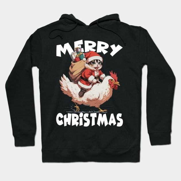 Merry Christmas, Funny Cute Cat on a Chicken Hoodie by Megadorim